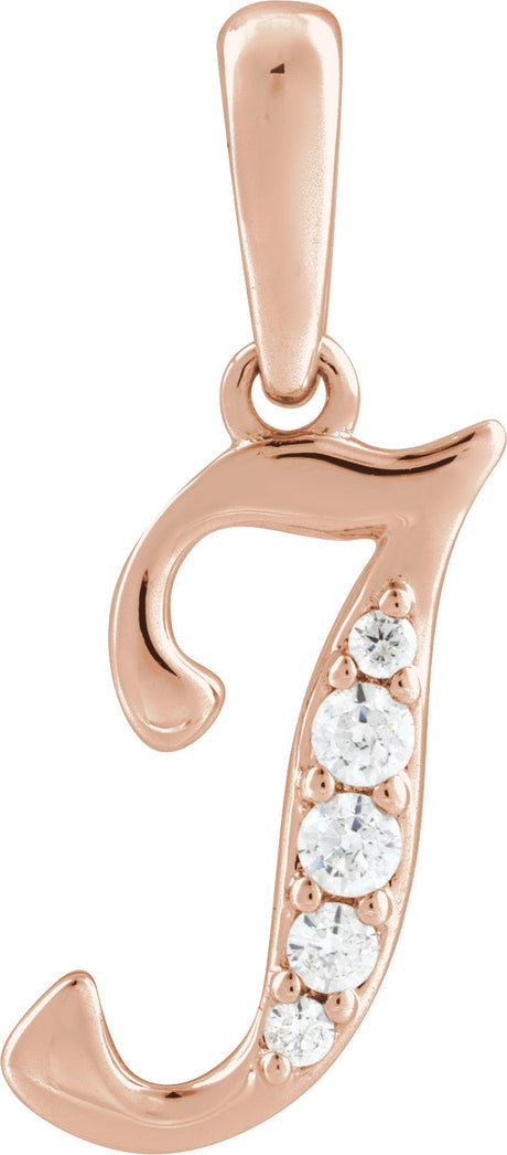 14K Gold Round Natural Diamond Accented Initial Necklace or Pendant - Rose Gold