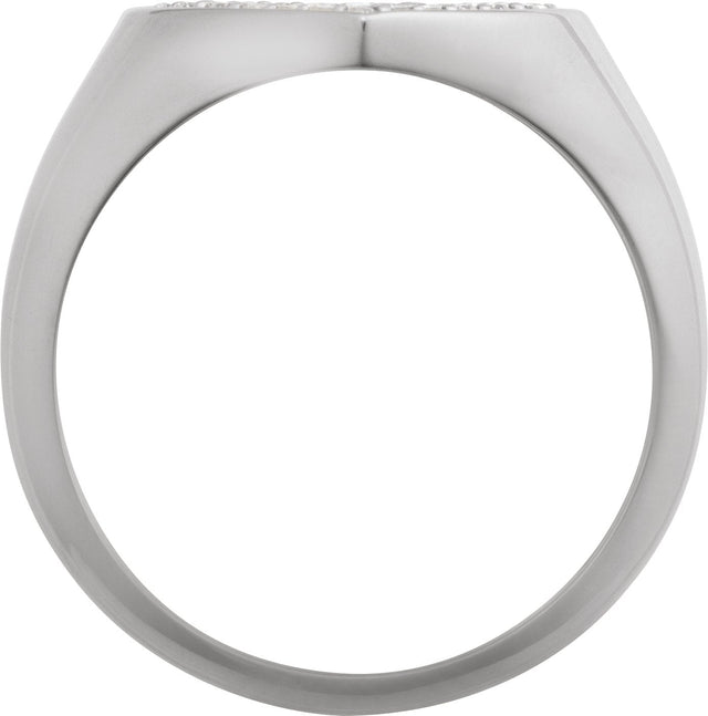 14K Gold Round Natural Diamond Pavé-Style Heart Signet Ring - White Gold - view 2