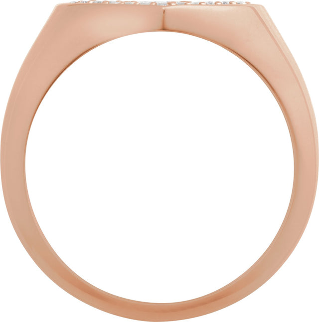 14K Gold Round Natural Diamond Pavé-Style Heart Signet Ring - Rose Gold - view 2
