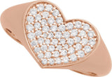 14K Gold Round Natural Diamond Pavé-Style Heart Signet Ring - Rose Gold - view 4