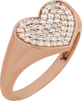 14K Gold Round Natural Diamond Pavé-Style Heart Signet Ring - Rose Gold