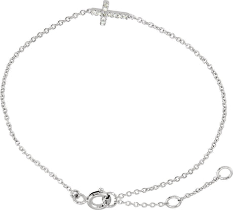14K Gold Round Natural Diamond Youth Sideways Cross Bracelet - view 2