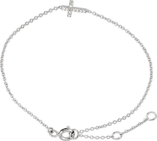 14K Gold Round Natural Diamond Youth Sideways Cross Bracelet - view 2