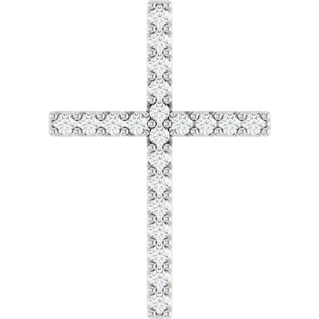 14K Gold Round Natural Diamond Petite Cross Necklace or Pendant - White Gold