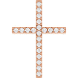 14K Gold Round Natural Diamond Petite Cross Necklace or Pendant - Rose Gold