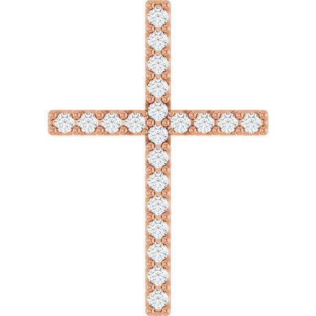 14K Gold Round Natural Diamond Petite Cross Necklace or Pendant - Rose Gold