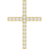 14K Gold Round Natural Diamond Petite Cross Necklace or Pendant - Yellow Gold