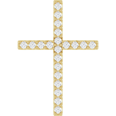 14K Gold Round Natural Diamond Petite Cross Necklace or Pendant - Yellow Gold