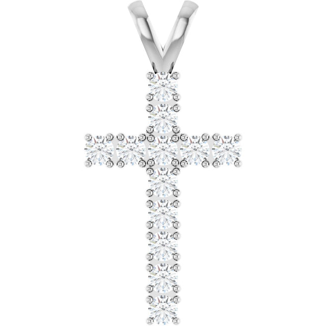 14K Gold Round Natural Diamond Accented Cross Pendant – up to 3/4 CTW - White Gold