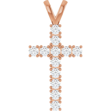 14K Gold Round Natural Diamond Accented Cross Pendant – up to 3/4 CTW - Rose Gold