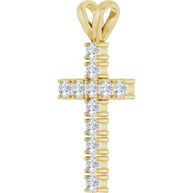 14K Gold Round Natural Diamond Accented Cross Pendant – up to 3/4 CTW - Yellow Gold - view 2