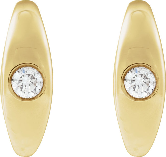 14K Gold Round Natural Diamond Accented Hoop Earrings X - Yellow Gold - view 2