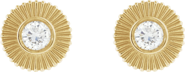 14K Gold Round Lab-Grown Diamond Accented Starburst Stud Earrings - Yellow Gold - view 2
