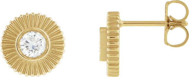 14K Gold Round Natural Diamond Accented Starburst Stud Earrings - Yellow Gold