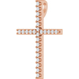14K Gold Round Natural Diamond Petite Cross Necklace or Pendant - Rose Gold - view 3