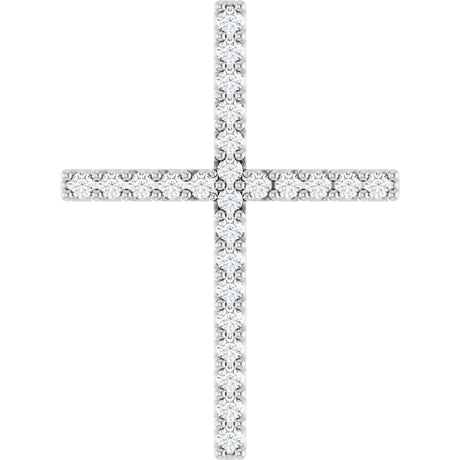 14K Gold Round Natural Diamond Petite Cross Necklace or Pendant - White Gold