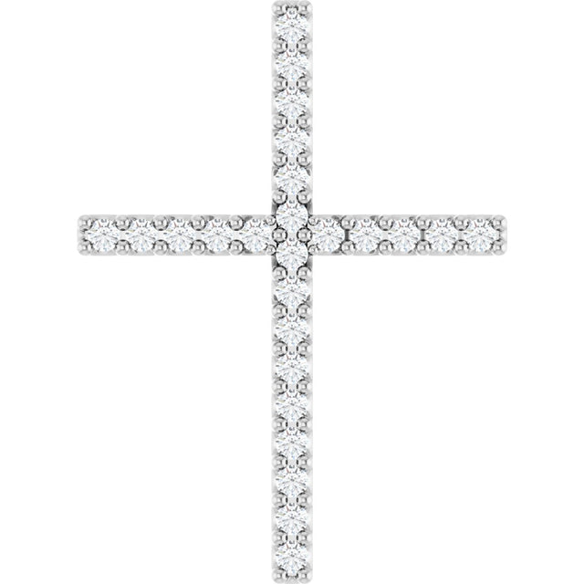 14K Gold Round Natural Diamond Petite Cross Necklace or Pendant - White Gold