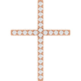 14K Gold Round Natural Diamond Petite Cross Necklace or Pendant - Rose Gold