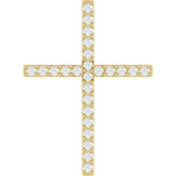 14K Gold Round Natural Diamond Petite Cross Necklace or Pendant - Yellow Gold