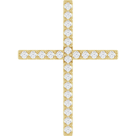 14K Gold Round Natural Diamond Petite Cross Necklace or Pendant - Yellow Gold
