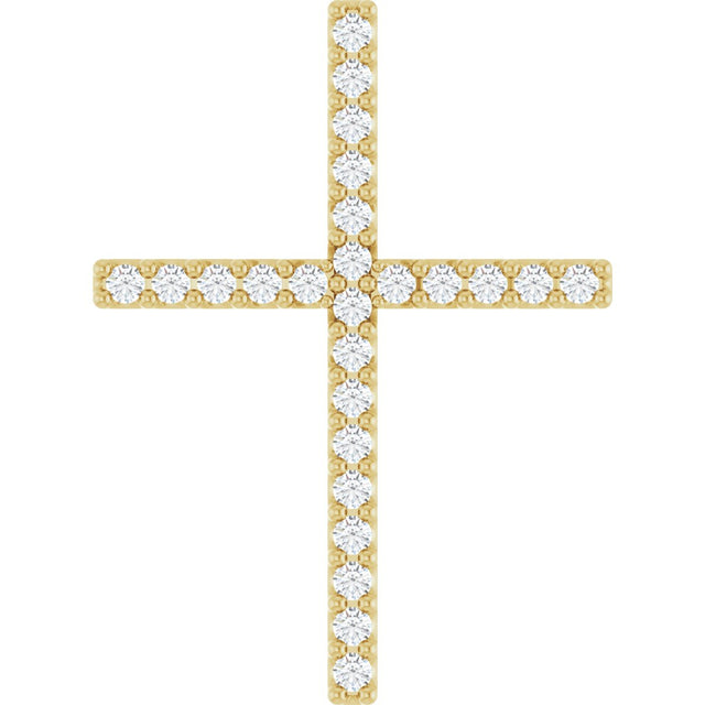 14K Gold Round Natural Diamond Petite Cross Necklace or Pendant - Yellow Gold