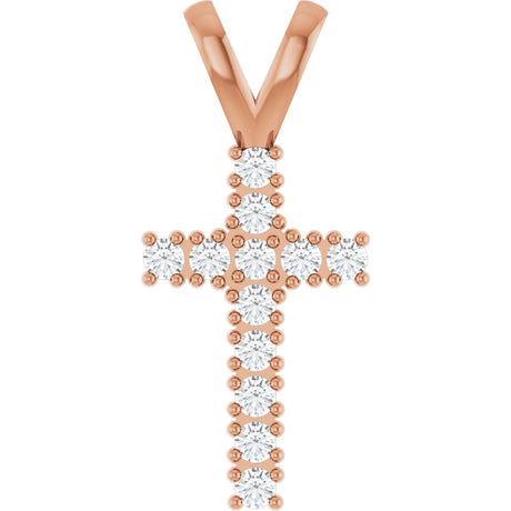 14K Gold Round Natural Diamond Accented Cross Pendant – up to 3/4 CTW - Rose Gold