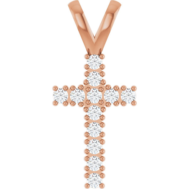 14K Gold Round Natural Diamond Accented Cross Pendant – up to 3/4 CTW - Rose Gold