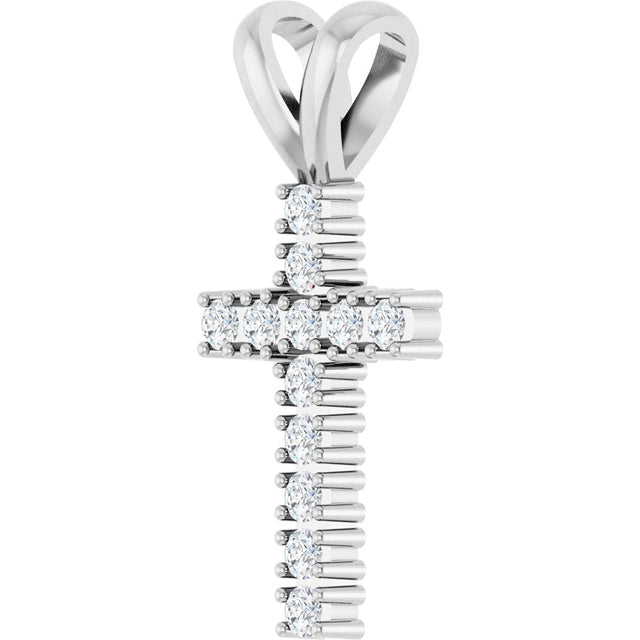14K Gold Round Natural Diamond Accented Cross Pendant – up to 3/4 CTW - White Gold - view 2