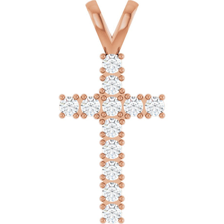 14K Gold Round Natural Diamond Accented Cross Pendant – up to 3/4 CTW - Rose Gold