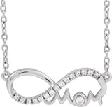 14K Gold Round Natural Diamond Infinity-Inspired Mom Necklace - White Gold