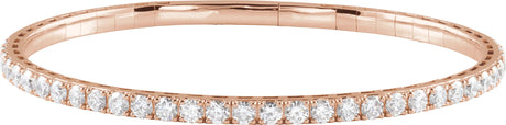 14K Gold Round Natural Diamond Half Accented Flexible Bangle Bracelet - Rose Gold