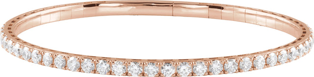14K Gold Round Natural Diamond Half Accented Flexible Bangle Bracelet - Rose Gold