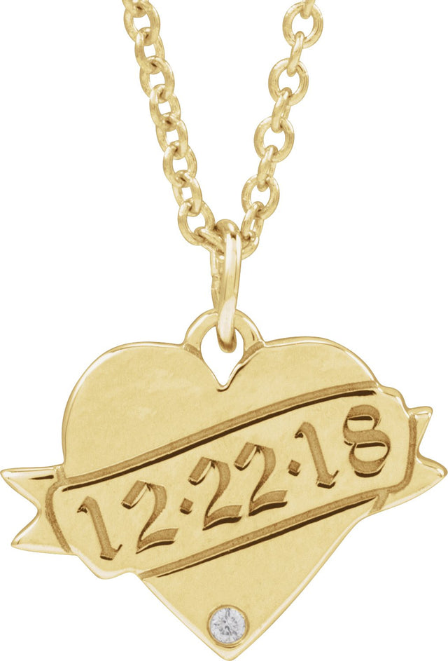 14K Gold Round Natural Diamond Engravable Accented Heart Necklace or Pendant – 005 CTW - Yellow Gold - view 3
