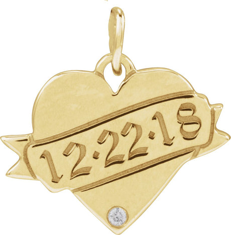 14K Gold Round Natural Diamond Engravable Accented Heart Necklace or Pendant – 005 CTW - Yellow Gold
