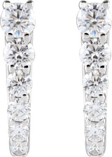 14K Gold Round Natural Diamond Accented U-Hoop Earrings – 2.9mm Stones - White Gold - view 2