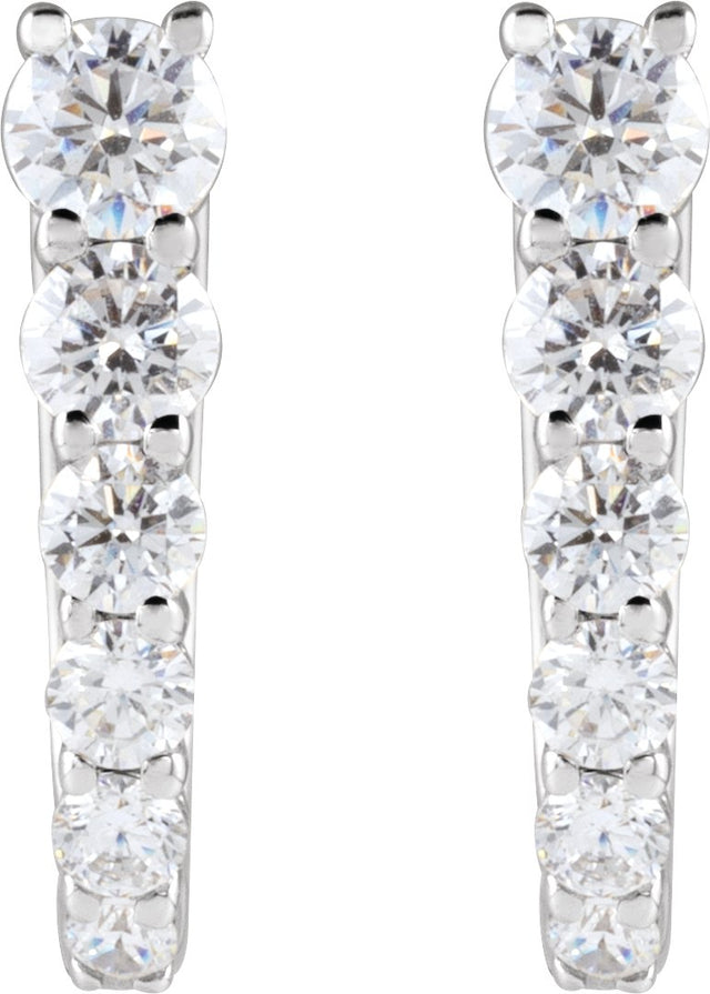 14K Gold Round Natural Diamond Accented U-Hoop Earrings – 2.9mm Stones - White Gold - view 2
