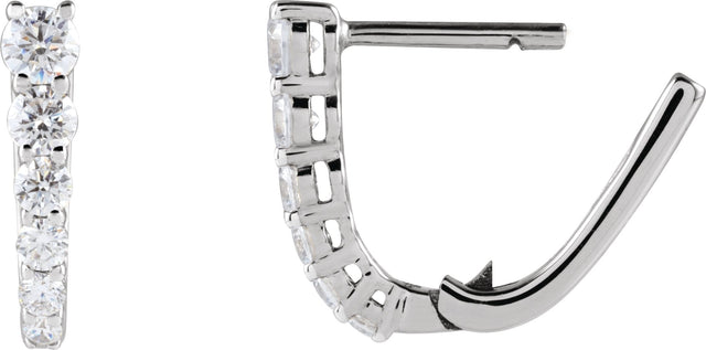 14K Gold Round Lab-Grown Diamond Accented U-Hoop Earrings – 2.9mm Stones - White Gold - view 3