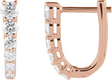 14K Gold Round Natural Diamond Accented U-Hoop Earrings – 2.9mm Stones - Rose Gold - view 2