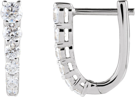 14K Gold Round Natural Diamond Accented U-Hoop Earrings – 2.9mm Stones - White Gold