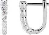 14K Gold Round Lab-Grown Diamond Accented U-Hoop Earrings – 2.9mm Stones - White Gold