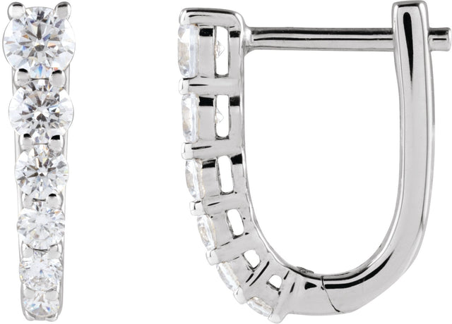 14K Gold Round Lab-Grown Diamond Accented U-Hoop Earrings – 2.9mm Stones - White Gold