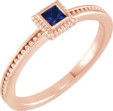 14K Gold Square Natural Blue Sapphire Family Stackable Ring - Rose Gold