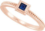 14K Gold Square Lab-Grown Blue Sapphire Family Stackable Ring - Rose Gold - view 2
