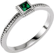 14K Gold Square Natural Emerald Family Stackable Ring - White Gold
