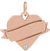 14K Gold Round Natural Diamond Engravable Accented Heart Necklace or Pendant – 005 CTW - Rose Gold