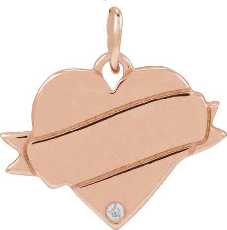 14K Gold Round Natural Diamond Engravable Accented Heart Necklace or Pendant – 005 CTW - Rose Gold