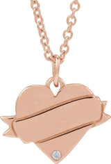 14K Gold Round Natural Diamond Engravable Accented Heart Necklace or Pendant – 005 CTW - Rose Gold