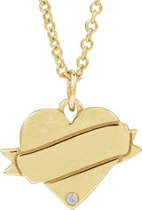 14K Gold Round Natural Diamond Engravable Accented Heart Necklace or Pendant – 005 CTW - Yellow Gold