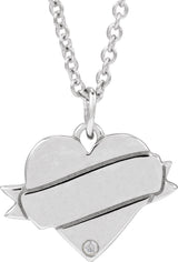 14K Gold Round Natural Diamond Engravable Accented Heart Necklace or Pendant – 005 CTW - White Gold