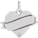 14K Gold Round Natural Diamond Engravable Accented Heart Necklace or Pendant – 005 CTW - White Gold